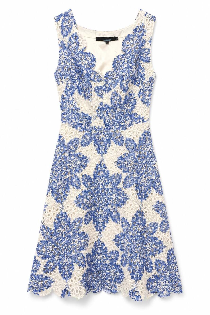 Anthropologie Eva Franco Blue White Starflower Scalloped Lace Size 2